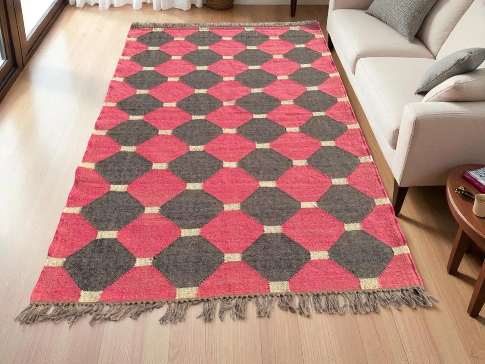 Wool Jute Rug Kilim Traditional Rustic Look Dhurrie Living Room Bedroom Carpet (KLM-23)