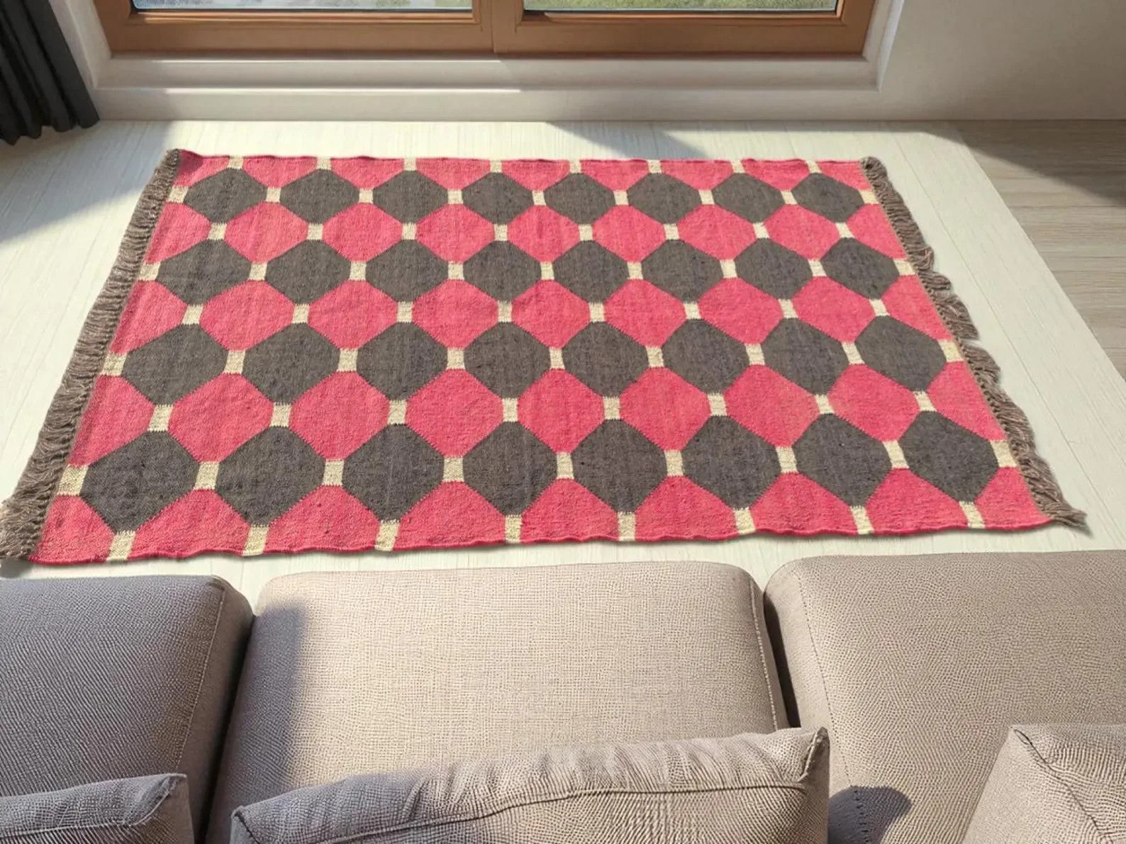 Wool Jute Rug Kilim Traditional Rustic Look Dhurrie Living Room Bedroom Carpet (KLM-23)