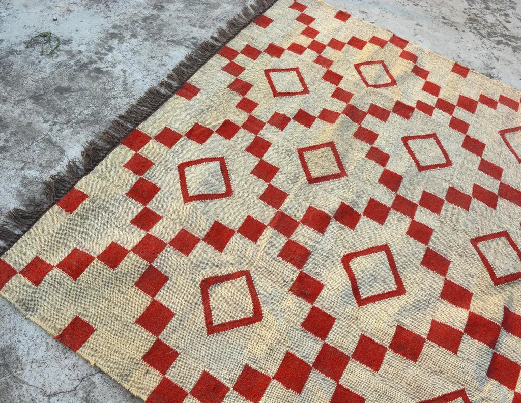 Wool Jute Rug Kilim Traditional Rustic Look Dhurrie Living Room Bedroom Carpet (KLM-24)