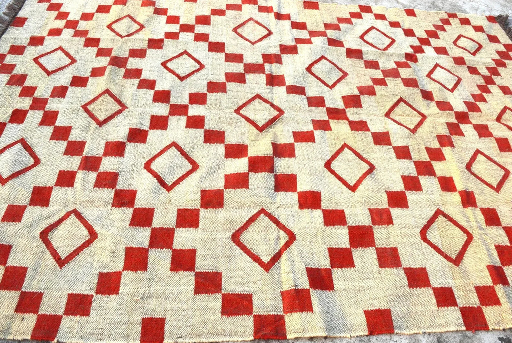 Wool Jute Rug Kilim Traditional Rustic Look Dhurrie Living Room Bedroom Carpet (KLM-24)