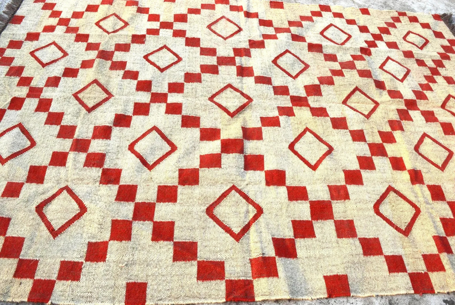 Wool Jute Rug Kilim Traditional Rustic Look Dhurrie Living Room Bedroom Carpet (KLM-24)