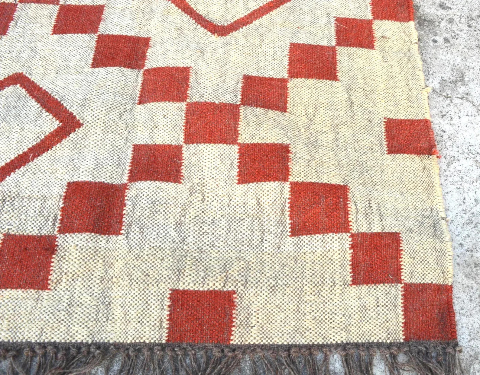 Wool Jute Rug Kilim Traditional Rustic Look Dhurrie Living Room Bedroom Carpet (KLM-24)