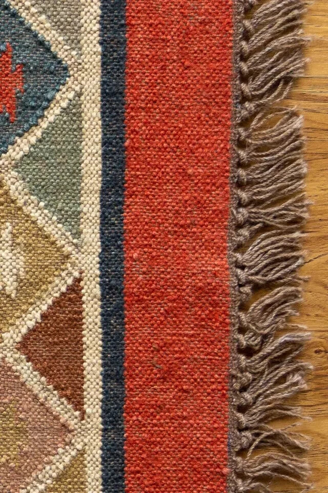 Wool Jute Rug Kilim Traditional Rustic Look Dhurrie Living Room Bedroom Carpet (KLM-54)