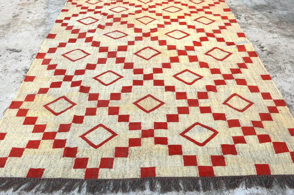 Wool Jute Rug Kilim Traditional Rustic Look Dhurrie Living Room Bedroom Carpet (KLM-24)