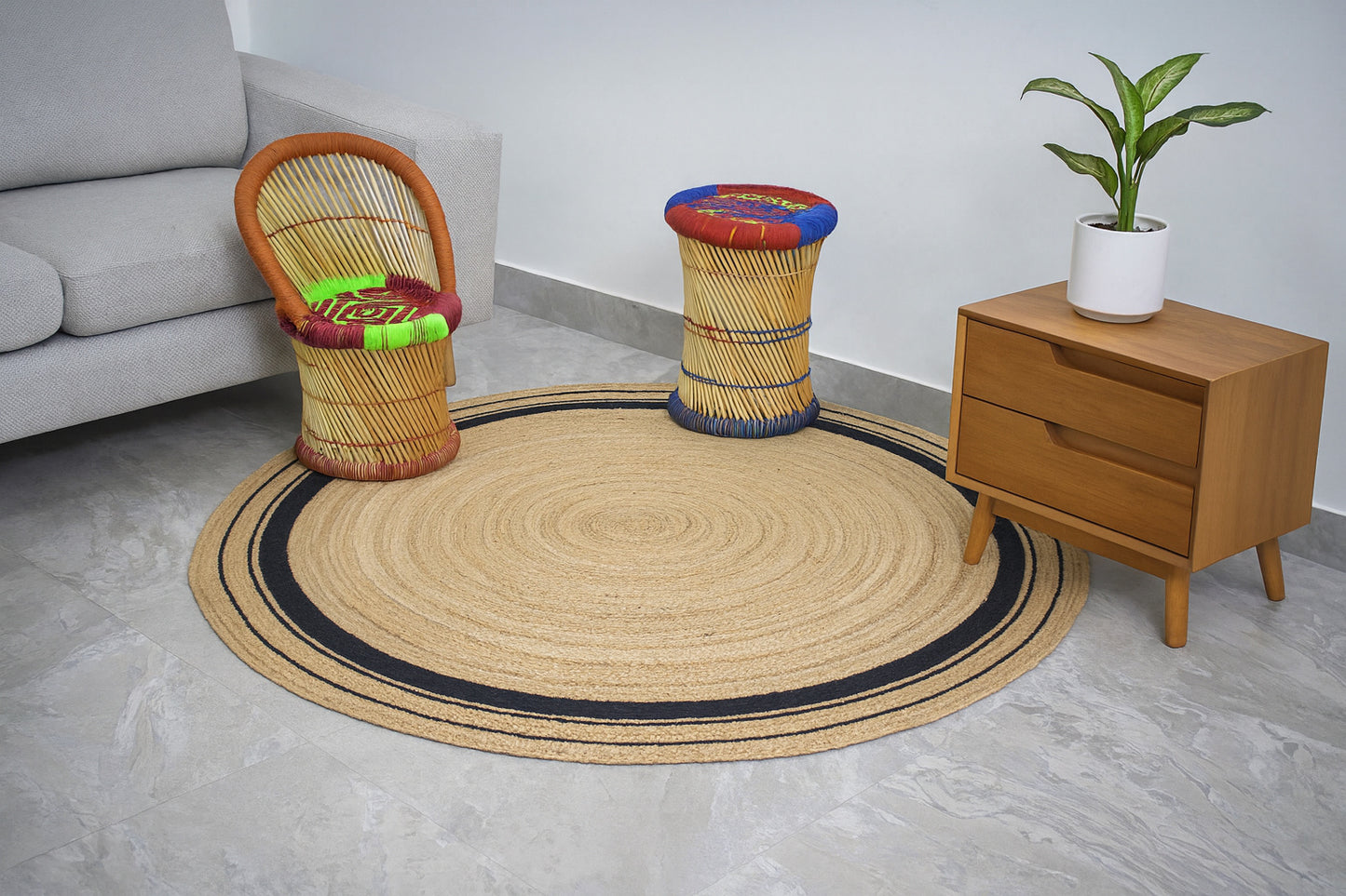 Natural Jute Rug – Handwoven Farmhouse & Boho Round Area Carpet
