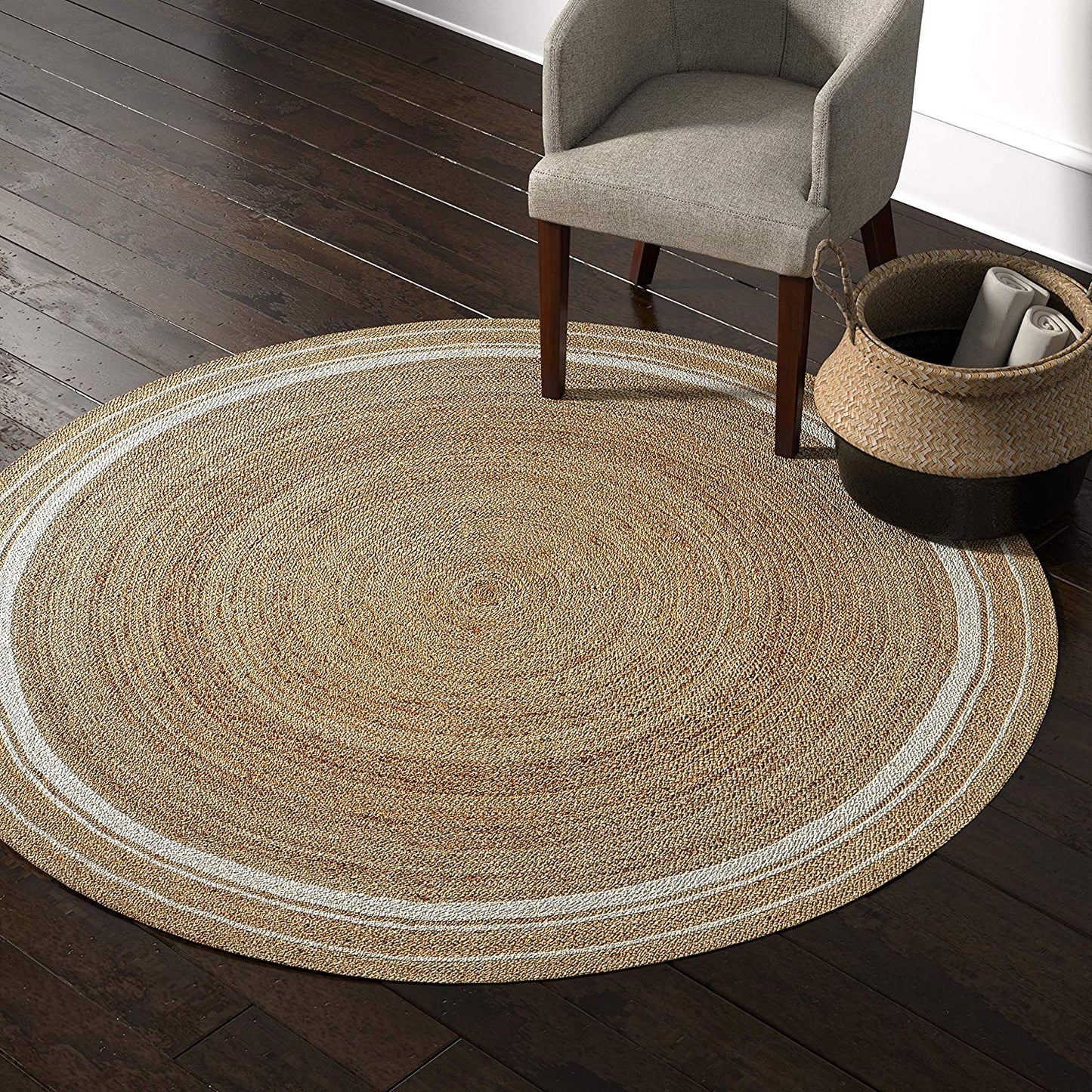 Handmade Round Jute Area Rug Boho Farmhouse Floor Carpet
