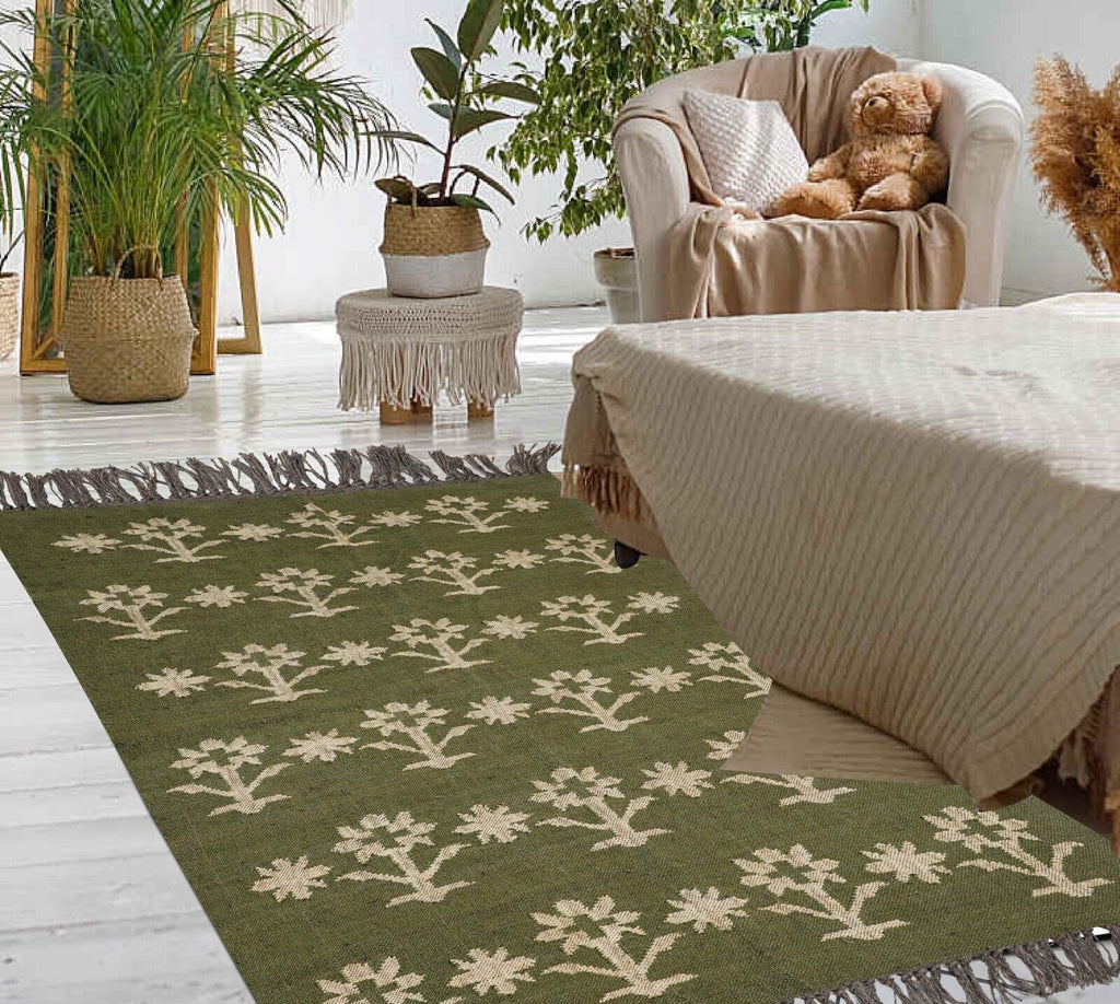 Wool Jute Rug Kilim Traditional Rustic Look Dhurrie Living Room Bedroom Carpet (KLM-55)