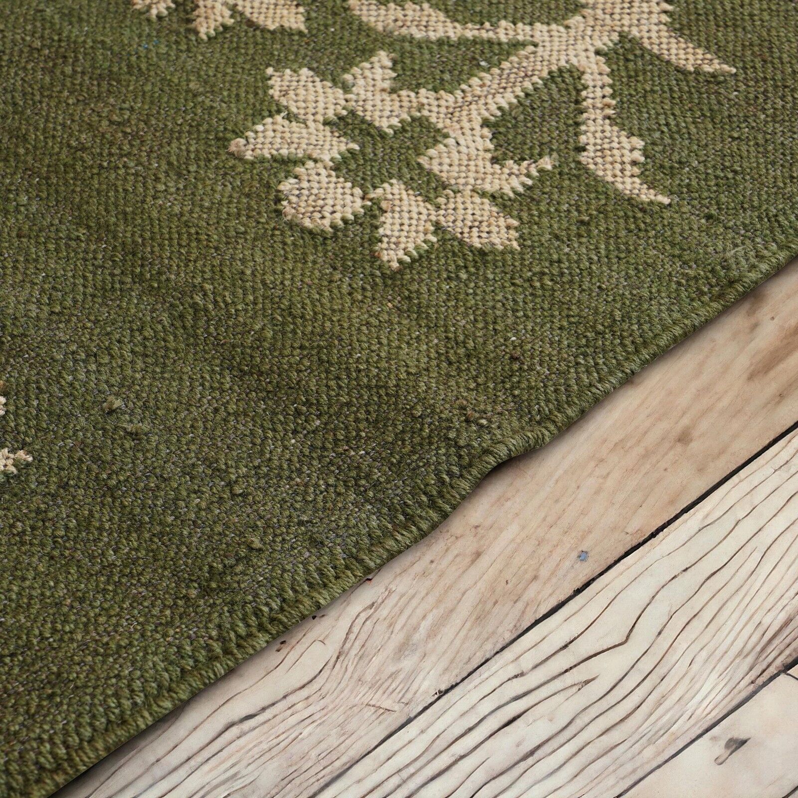 Wool Jute Rug Kilim Traditional Rustic Look Dhurrie Living Room Bedroom Carpet (KLM-55)