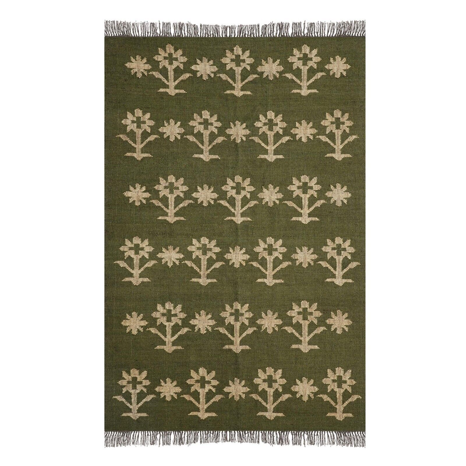 Wool Jute Rug Kilim Traditional Rustic Look Dhurrie Living Room Bedroom Carpet (KLM-55)