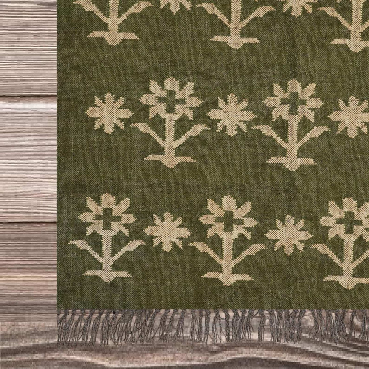 Wool Jute Rug Kilim Traditional Rustic Look Dhurrie Living Room Bedroom Carpet (KLM-55)