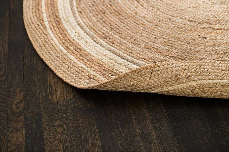 Handmade Round Jute Area Rug Boho Farmhouse Floor Carpet