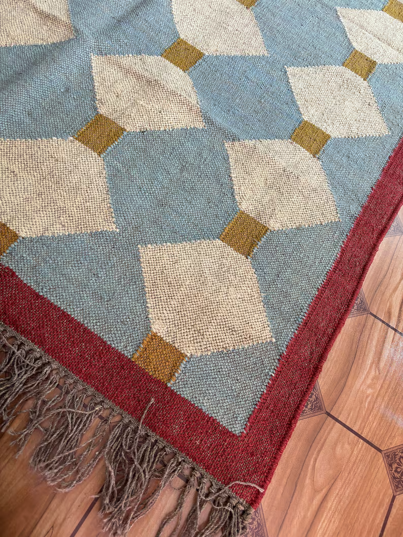 Ripaz Vogue Jute-Teppich, rechteckig, handgeflochten, modernes Design, für Wohnzimmer, Blau und Beige 