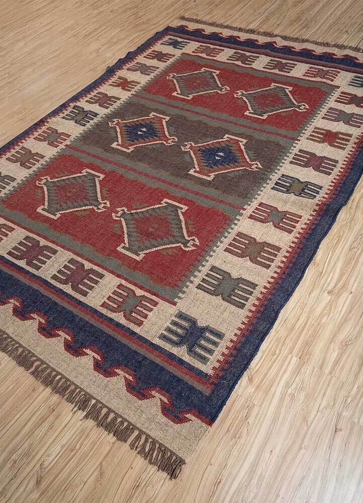 Wool Jute Rug Kilim Traditional Rustic Look Dhurrie Living Room Bedroom Carpet (KLM-58)