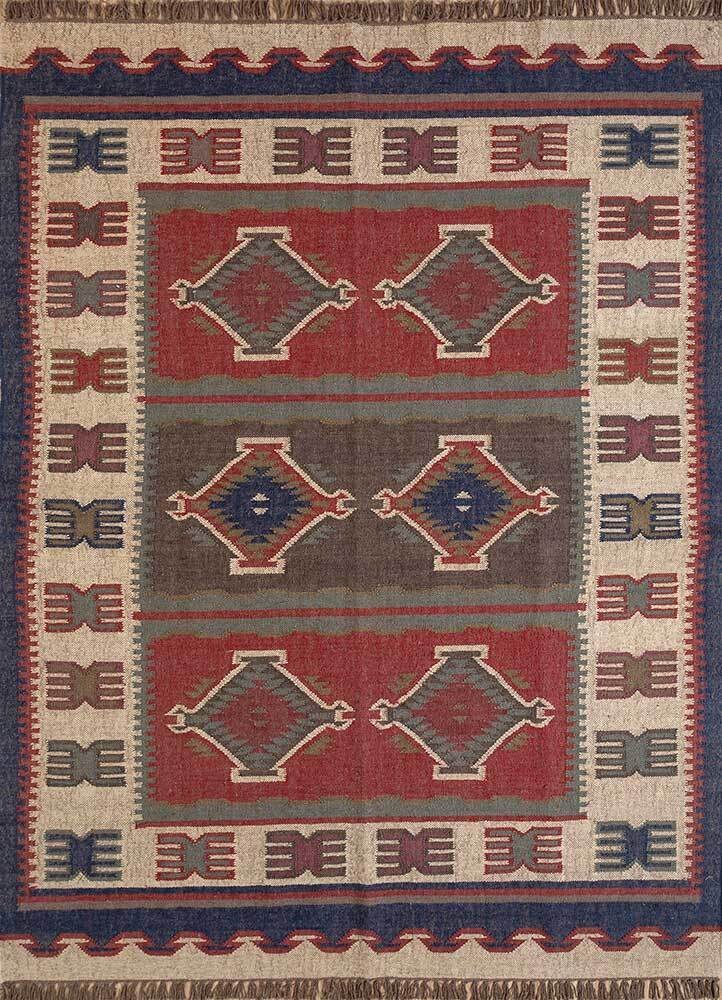 Ripaz Vogue Jute-Teppich, rechteckig, handgeflochten, modernes Design, für Wohnzimmer, Blau und Beige 