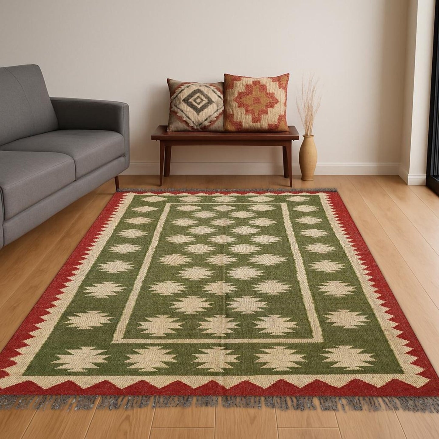 Ripaz Vogue Jute-Teppich, rechteckig, handgeflochten, modernes Design, für Wohnzimmer, Blau und Beige 