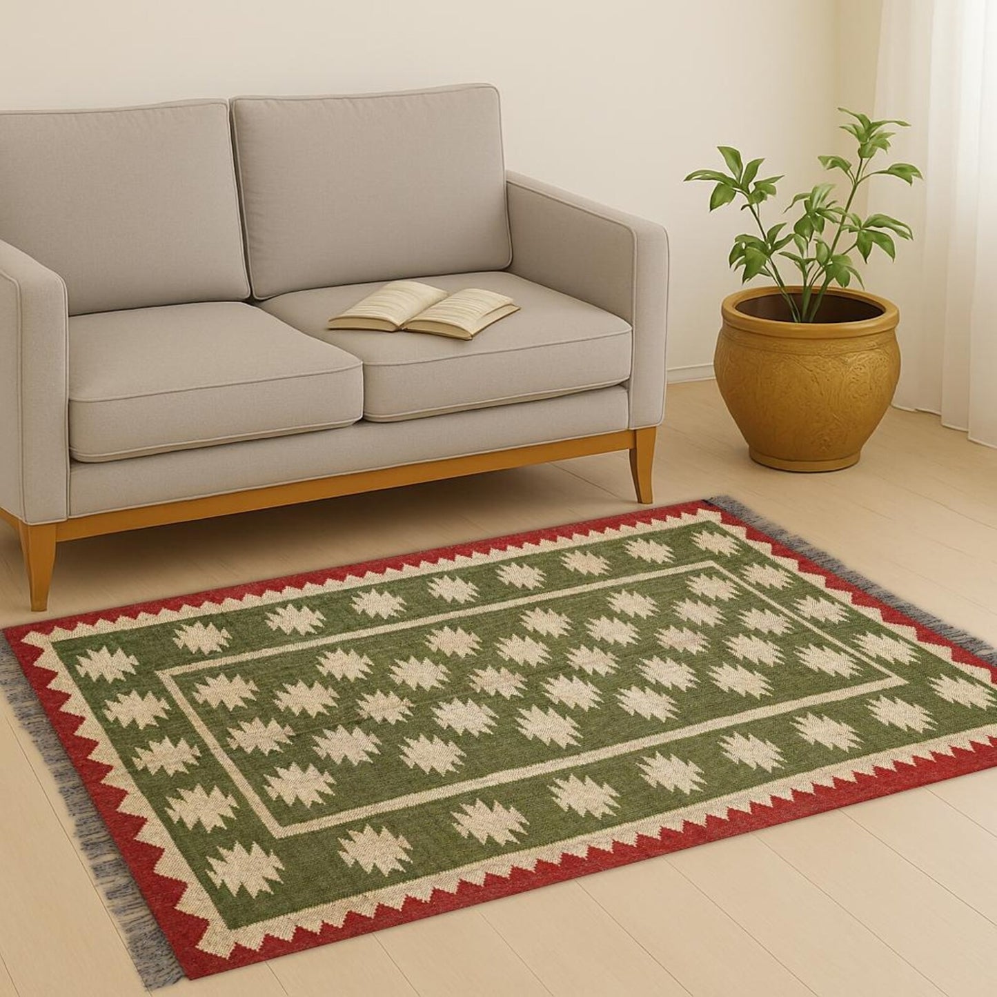Ripaz Vogue Jute-Teppich, rechteckig, handgeflochten, modernes Design, für Wohnzimmer, Blau und Beige 