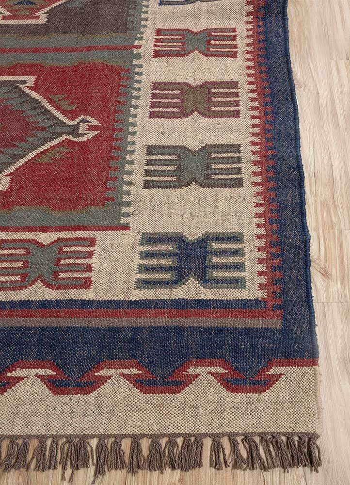 Wool Jute Rug Kilim Traditional Rustic Look Dhurrie Living Room Bedroom Carpet (KLM-58)