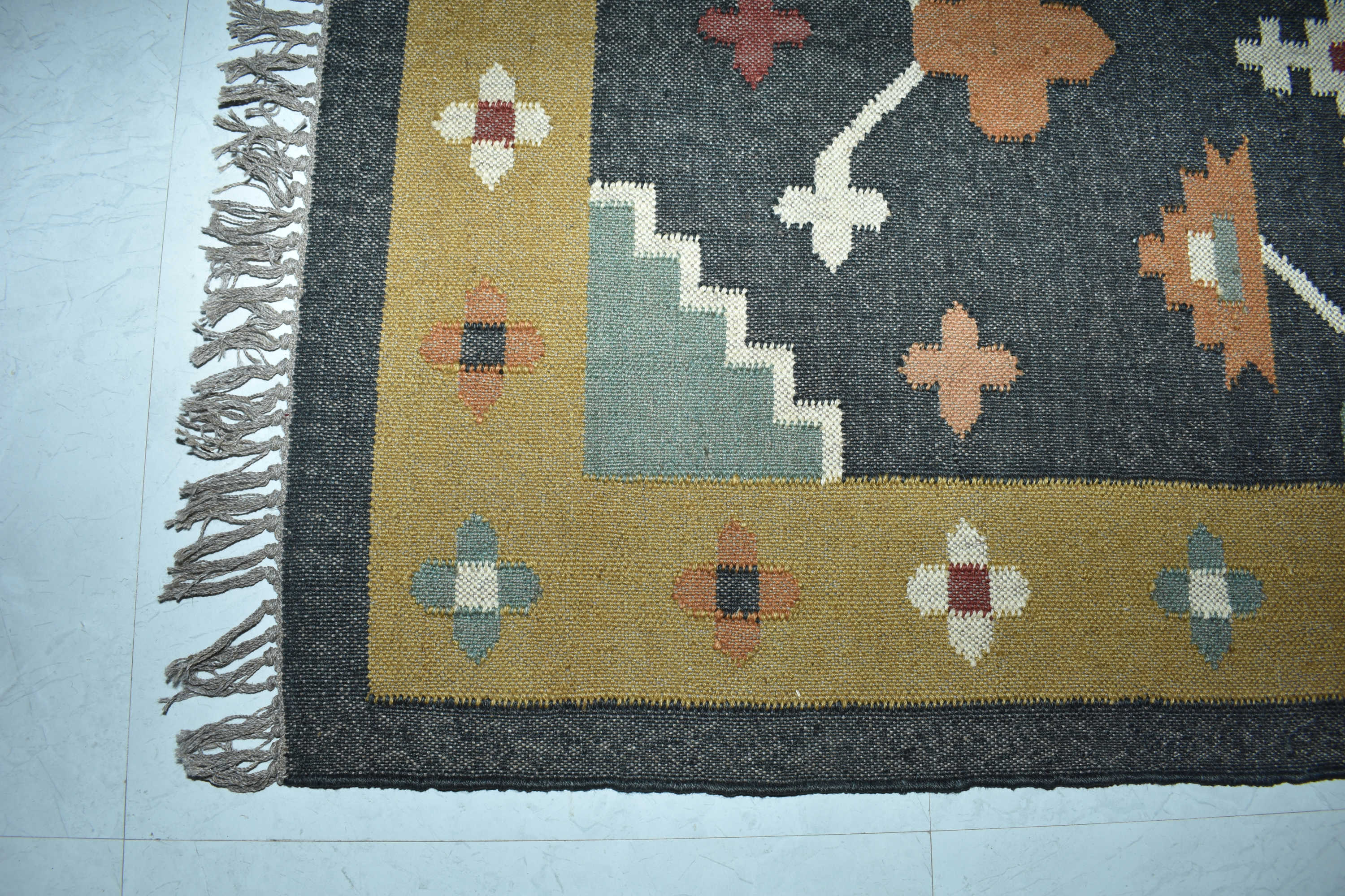 Wool Jute Rug Kilim Traditional Rustic Look Dhurrie Living Room Bedroom Carpet (KLM-06)