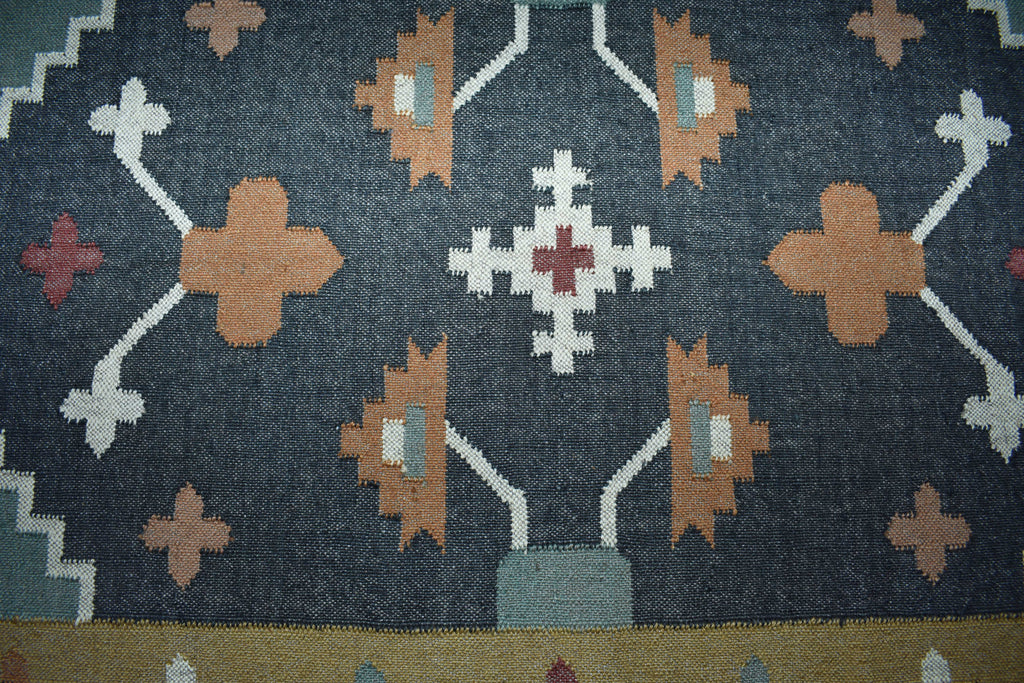 Wool Jute Rug Kilim Traditional Rustic Look Dhurrie Living Room Bedroom Carpet (KLM-06)