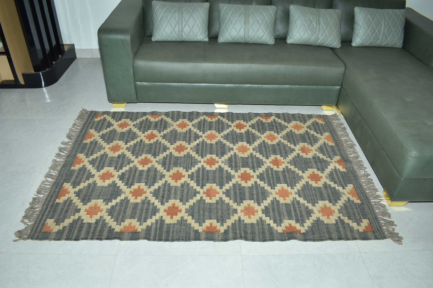 Wool Jute Rug Kilim Traditional Rustic Look Dhurrie Living Room Bedroom Carpet (KLM-05)