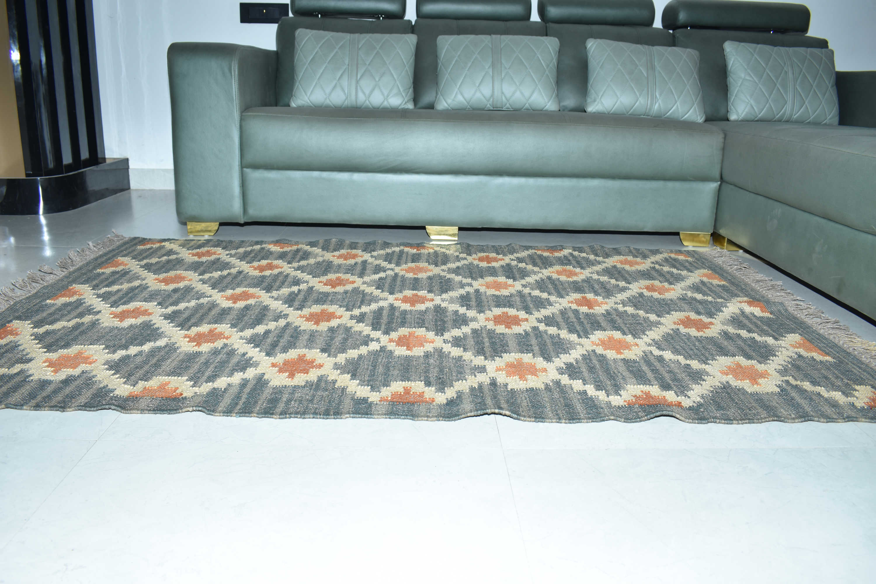 Wool Jute Rug Kilim Traditional Rustic Look Dhurrie Living Room Bedroom Carpet (KLM-05)