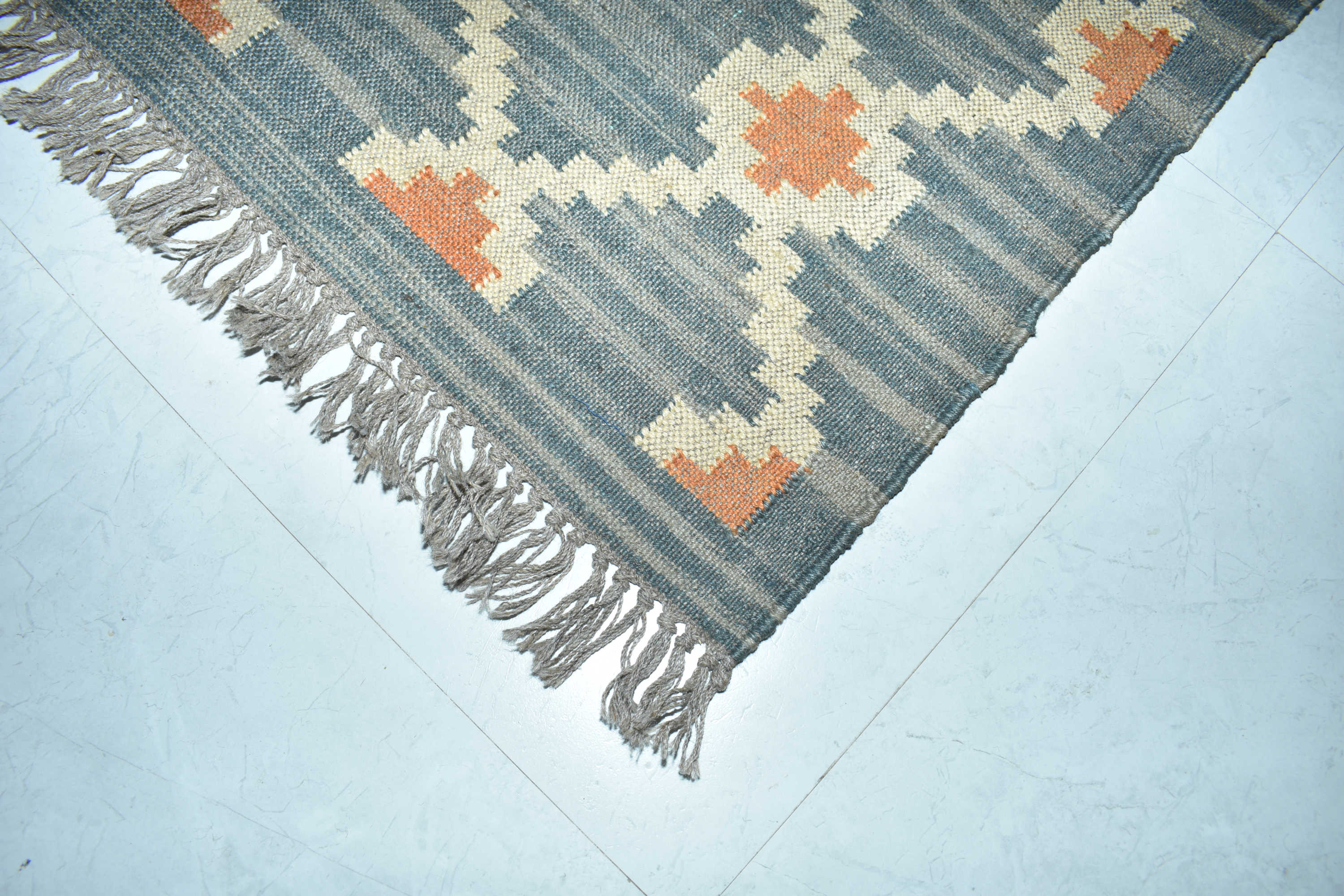 Wool Jute Rug Kilim Traditional Rustic Look Dhurrie Living Room Bedroom Carpet (KLM-05)