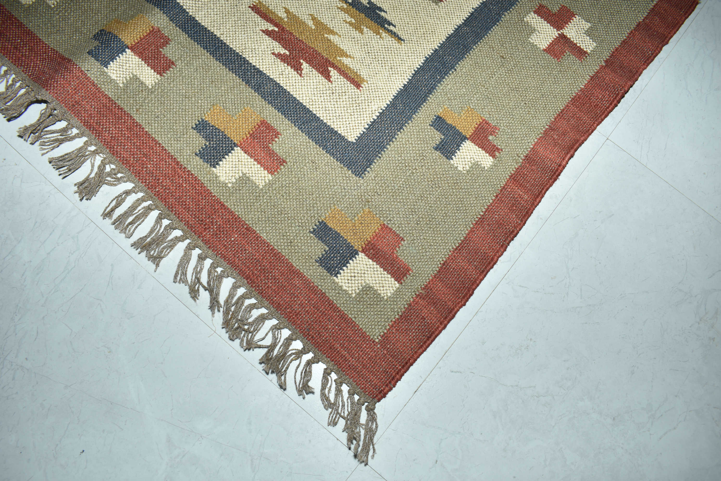 Wool Jute Rug Kilim Traditional Rustic Look Dhurrie Living Room Bedroom Carpet (KLM-08)