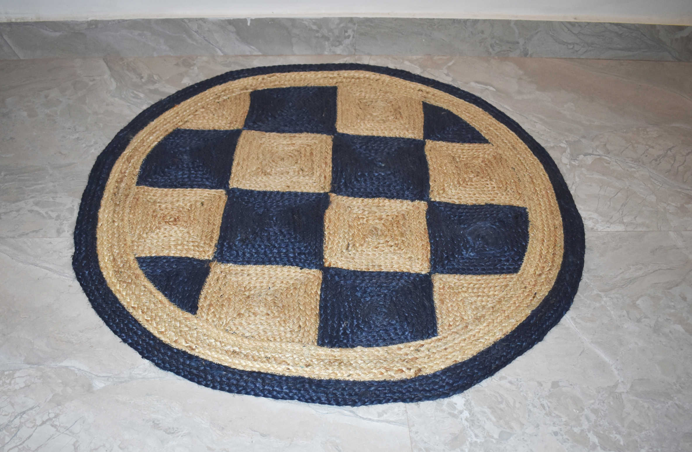 Ripaz Vogue - Tapis rond en jute tressé à la main aspect rustique beige avec bordure jaune 