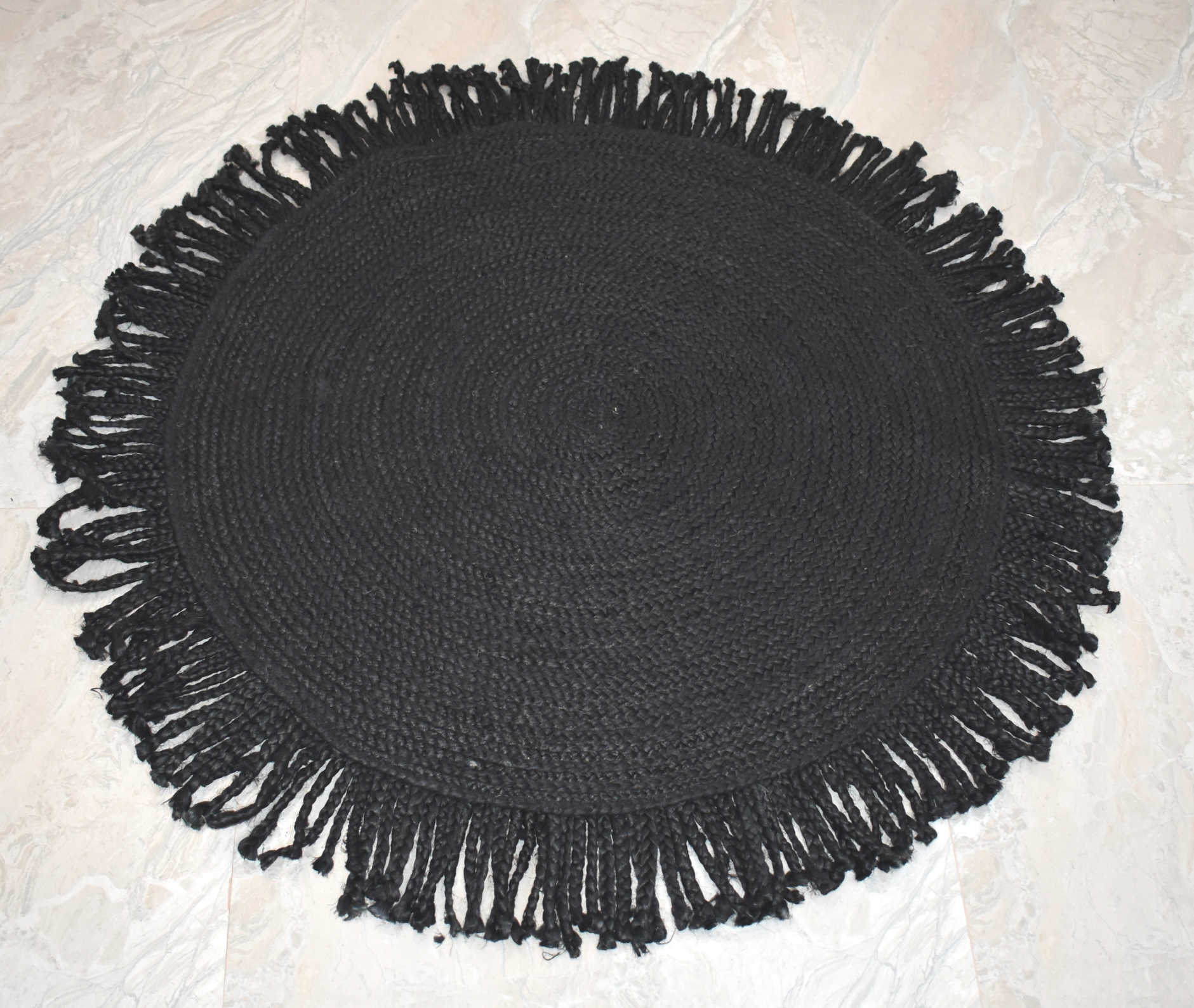 Ripaz Vogue - Tapis rond en jute tressé à la main aspect rustique beige avec bordure jaune 