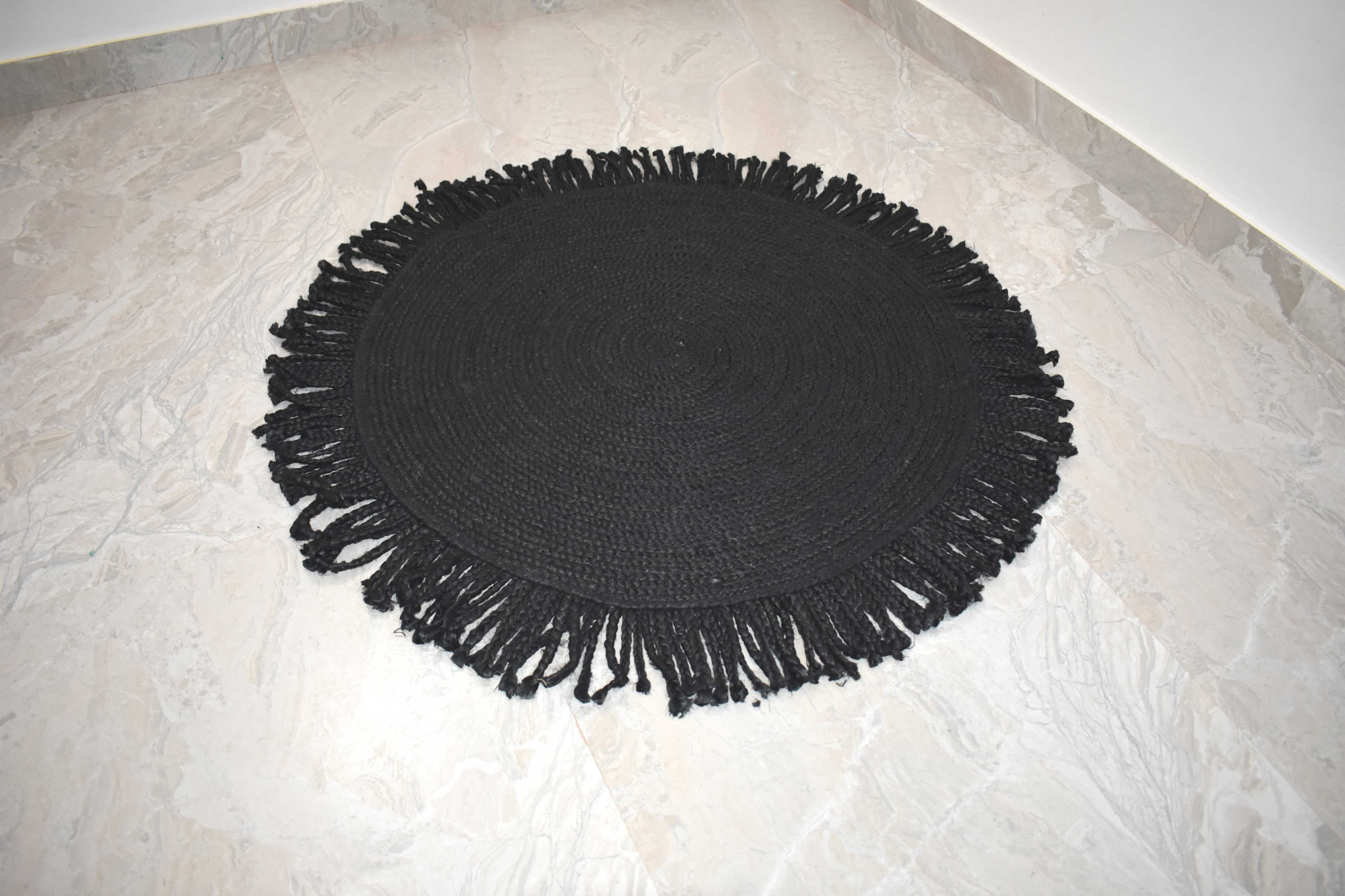 Ripaz Vogue - Tapis rond en jute tressé à la main aspect rustique beige avec bordure jaune 