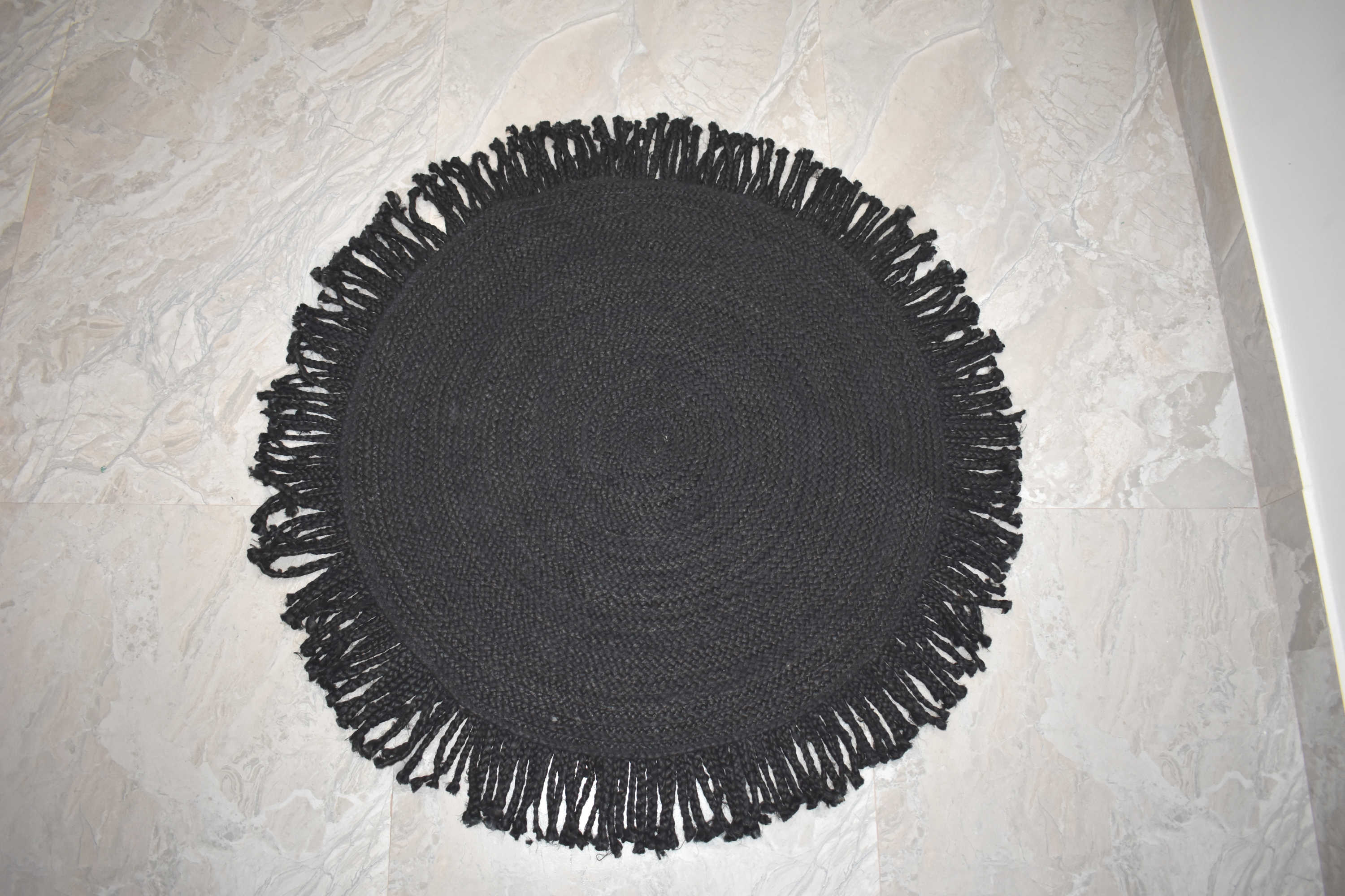 Ripaz Vogue - Tapis rond en jute tressé à la main aspect rustique beige avec bordure jaune 