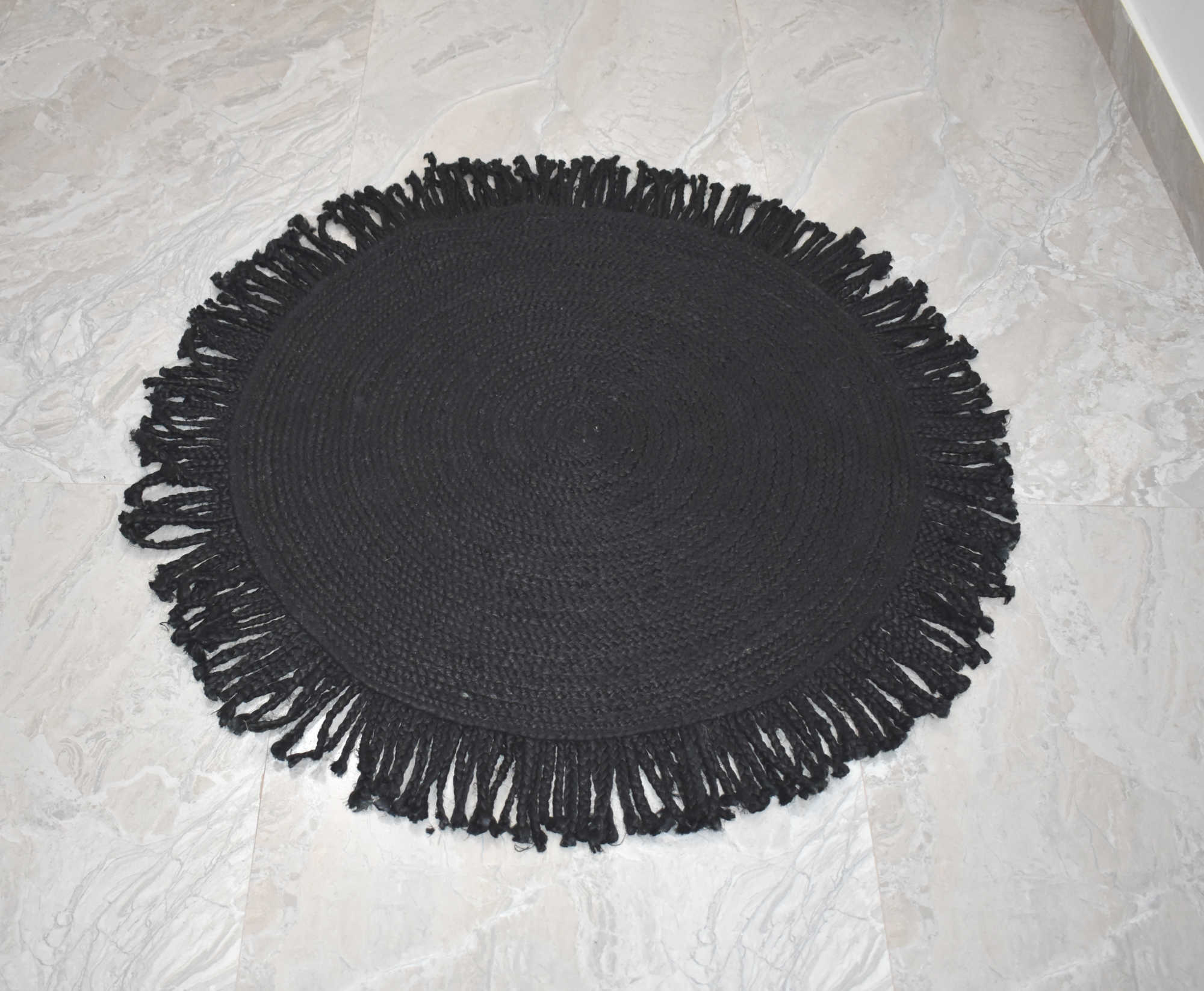 Ripaz Vogue - Tapis rond en jute tressé à la main aspect rustique beige avec bordure jaune 