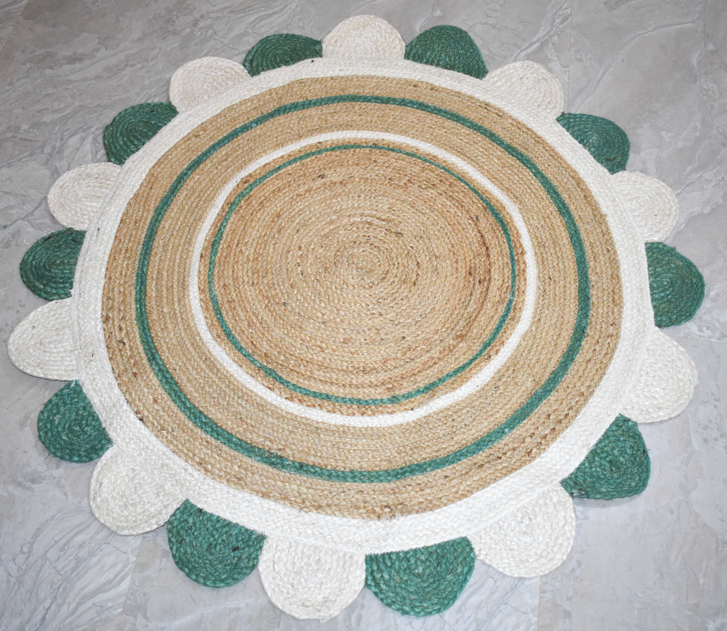 Ripaz Vogue - Floor Carpet 100% Natural Jute Hand Braided Latest Design Area Rug, Scallop Design Round