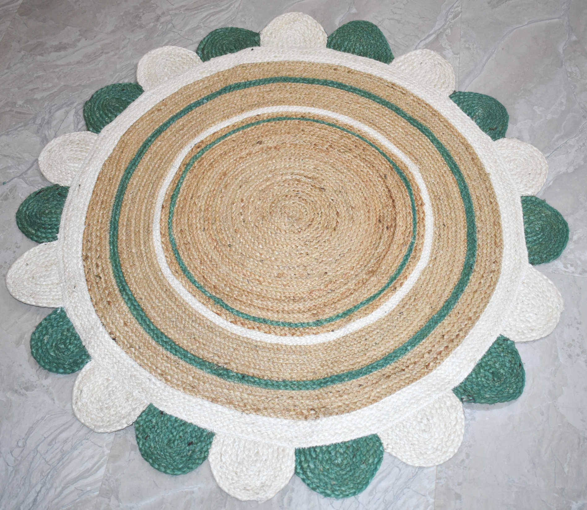 Ripaz Vogue - Tapis rond en jute tressé à la main aspect rustique beige avec bordure jaune 