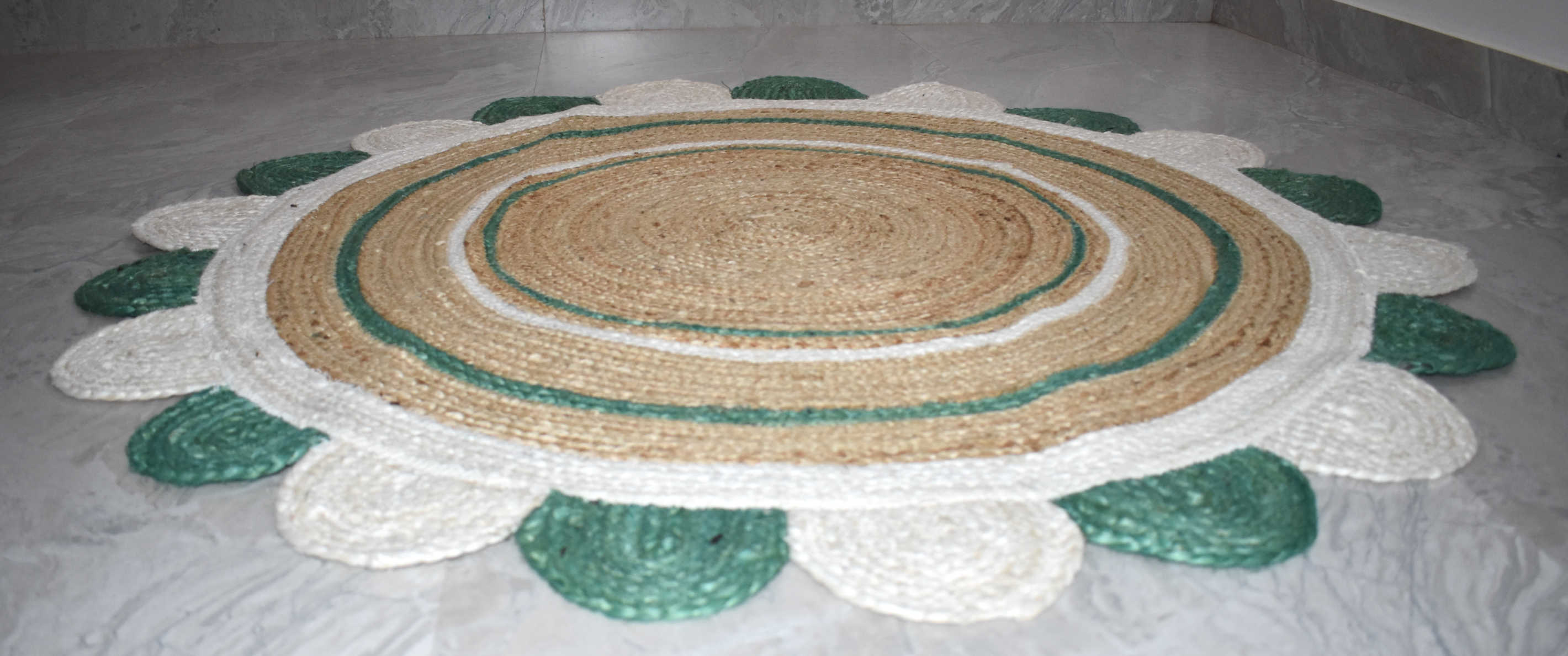 Ripaz Vogue - Tapis rond en jute tressé à la main aspect rustique beige avec bordure jaune 
