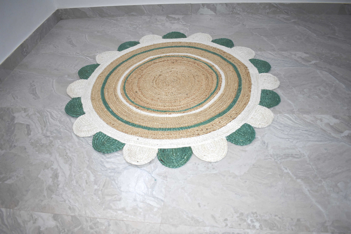Ripaz Vogue - Floor Carpet 100% Natural Jute Hand Braided Latest Design Area Rug, Scallop Design Round