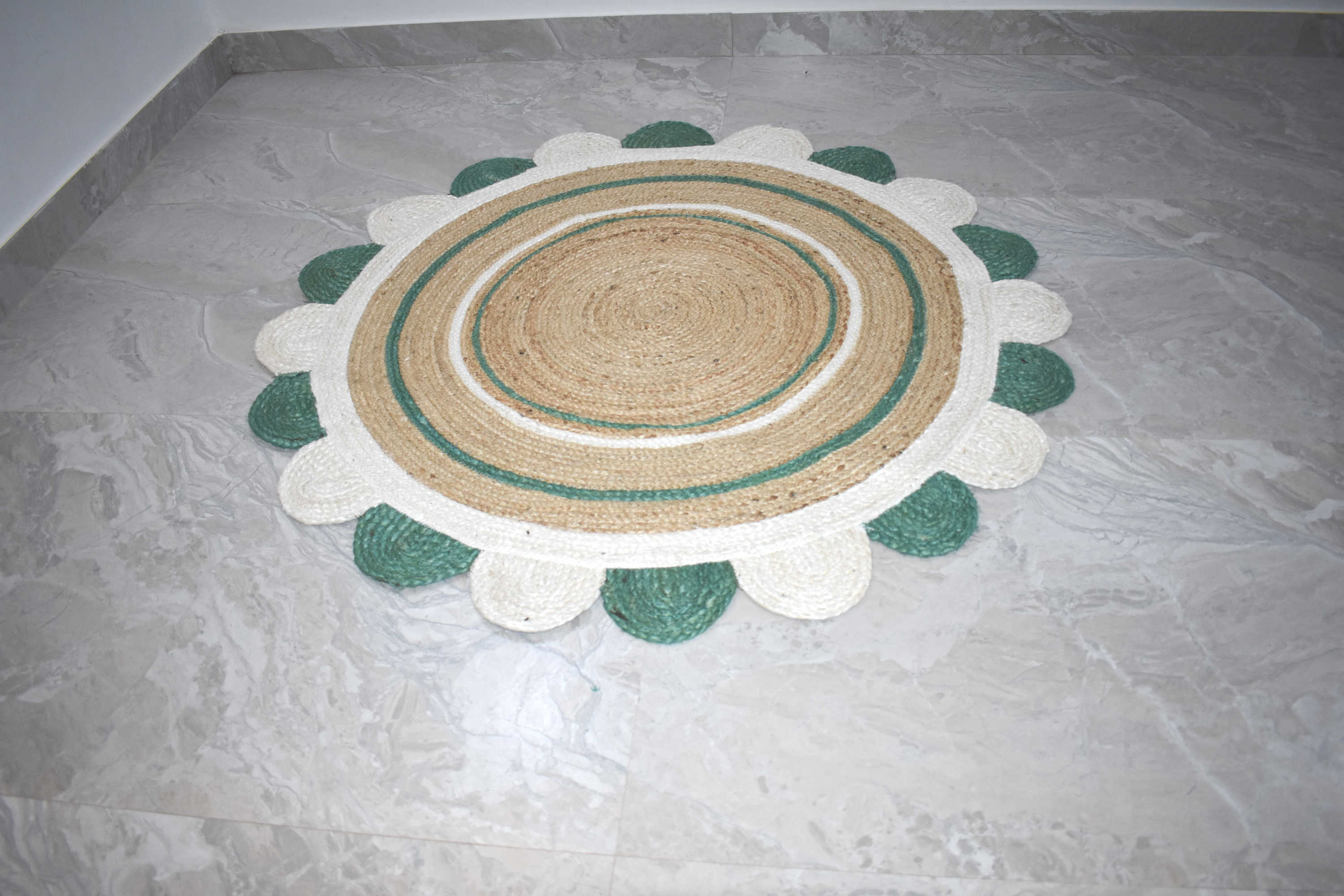 Ripaz Vogue - Tapis rond en jute tressé à la main aspect rustique beige avec bordure jaune 