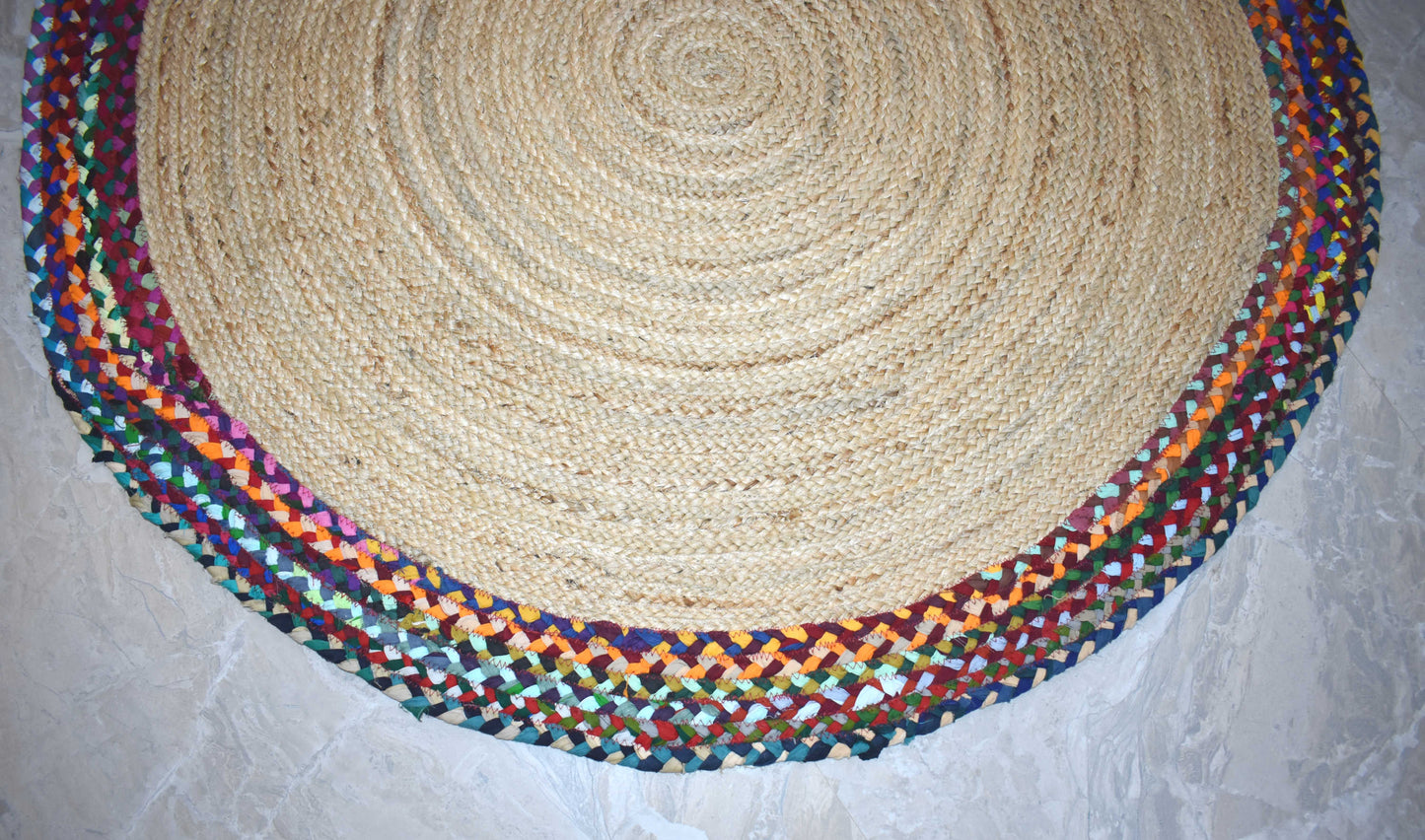Ripaz Vogue - Floor Carpet 100% Natural Jute with Cotton Border Hand Braided Latest Design Area Rug, Round
