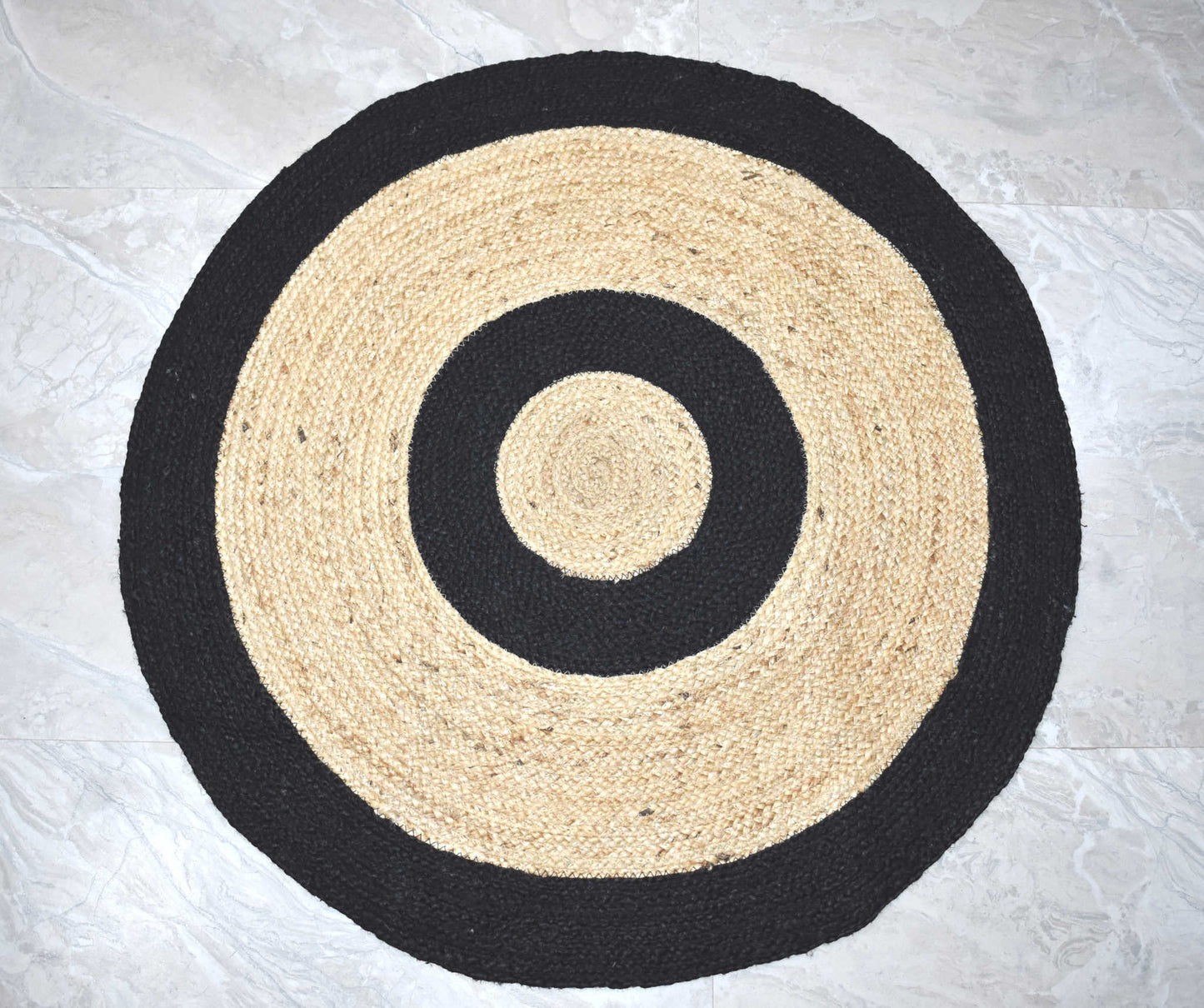 Ripaz Vogue - Rug Round 100% Natural Jute Hand Braided Latest Design Area Rug Door Mat, Round, Beige & Black