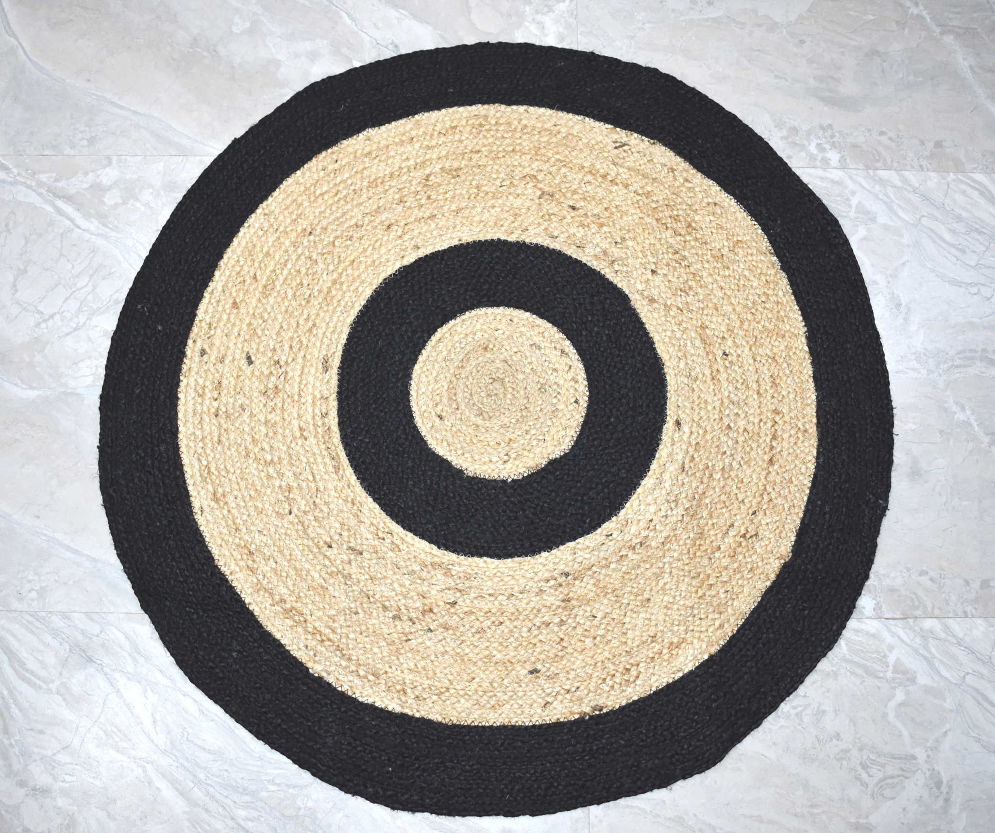 Ripaz Vogue - Tapis rond en jute tressé à la main aspect rustique beige avec bordure jaune 