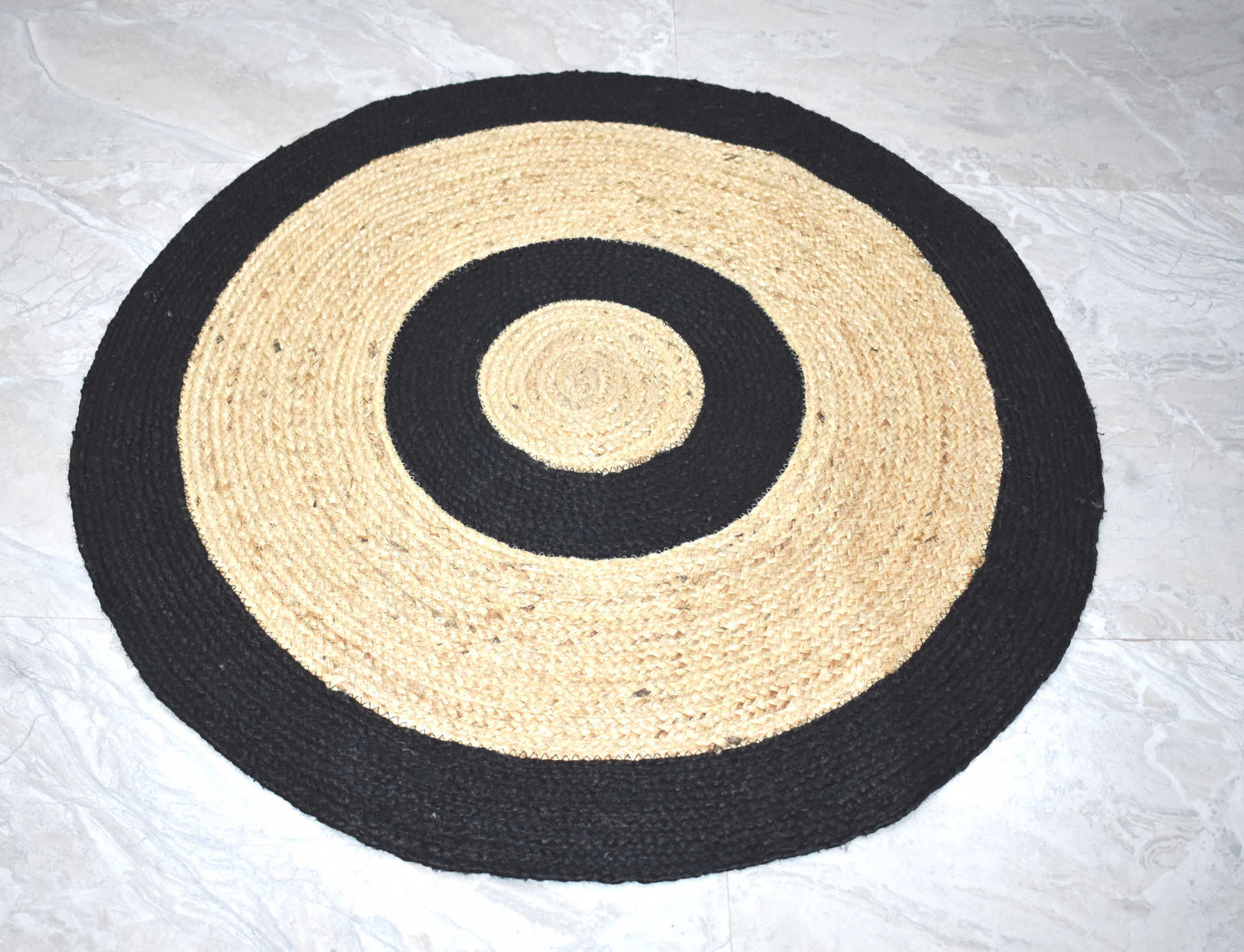 Ripaz Vogue - Rug Round 100% Natural Jute Hand Braided Latest Design Area Rug Door Mat, Round, Beige & Black
