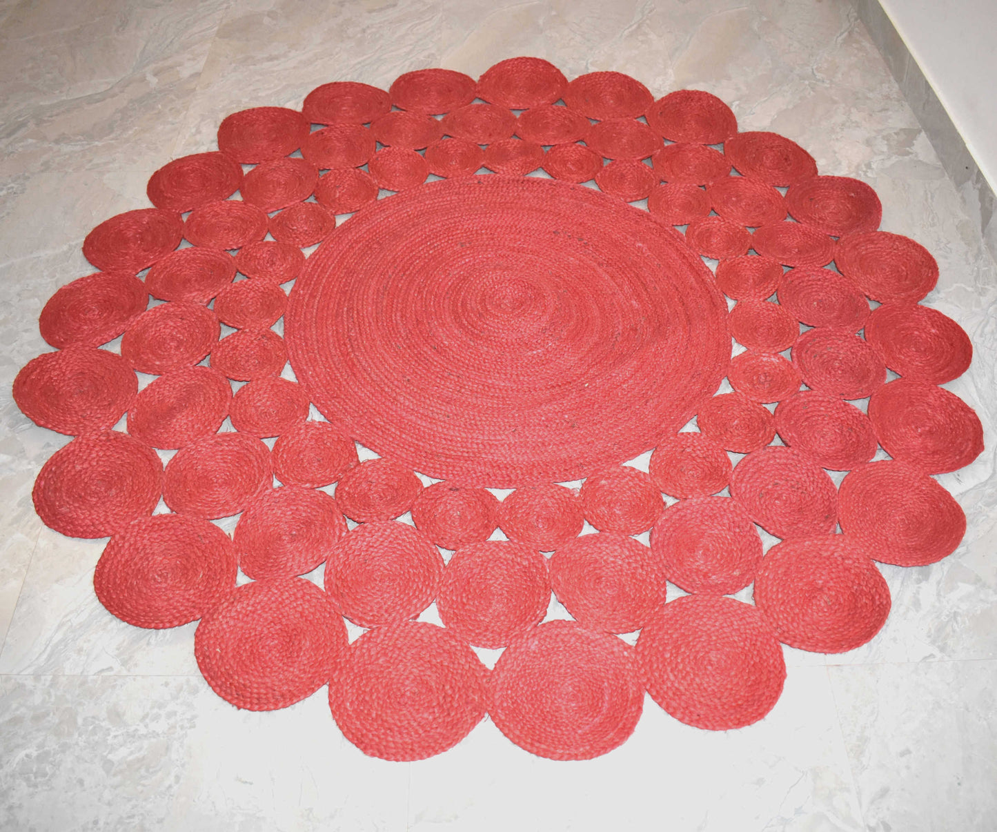 Ripaz Vogue - Floor Carpet 100% Natural Jute Hand Braided Latest Design Area Rug, Round, Red