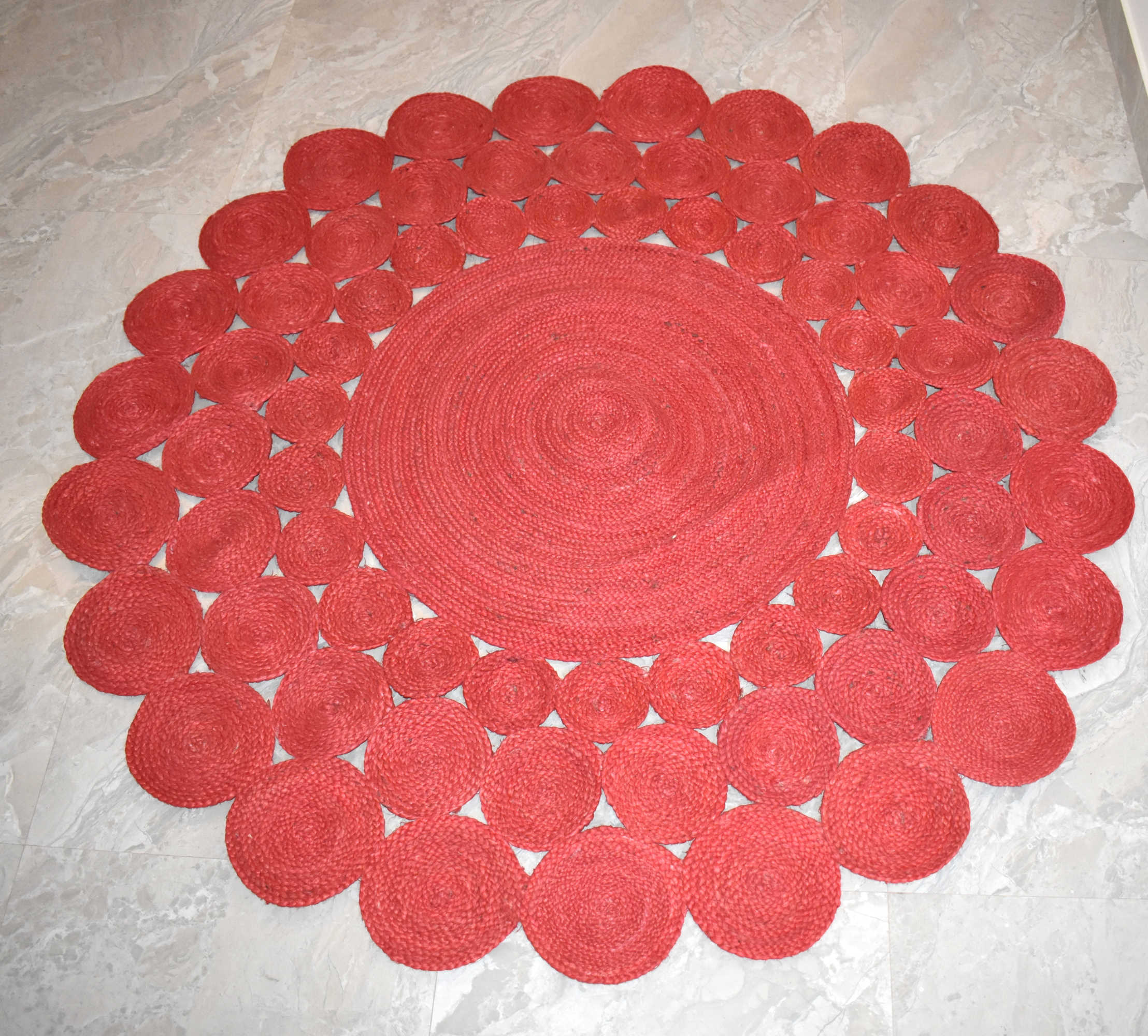 Ripaz Vogue - Tapis rond en jute tressé à la main aspect rustique beige avec bordure jaune 