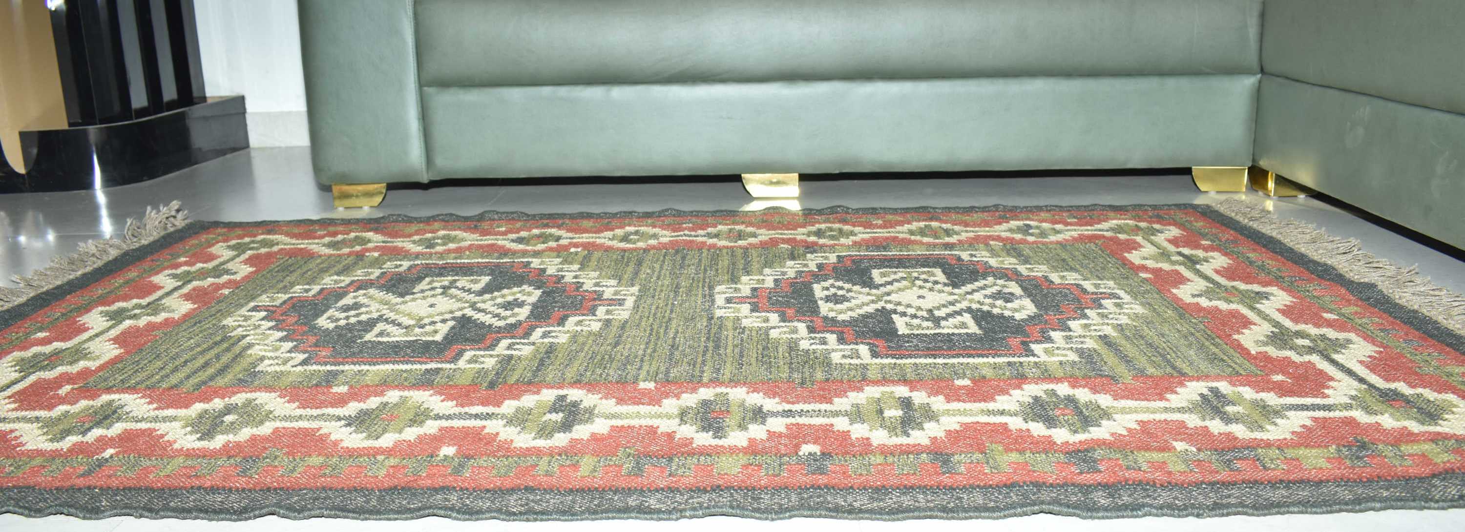 Wool Jute Rug Kilim Traditional Rustic Look Dhurrie Living Room Bedroom Carpet