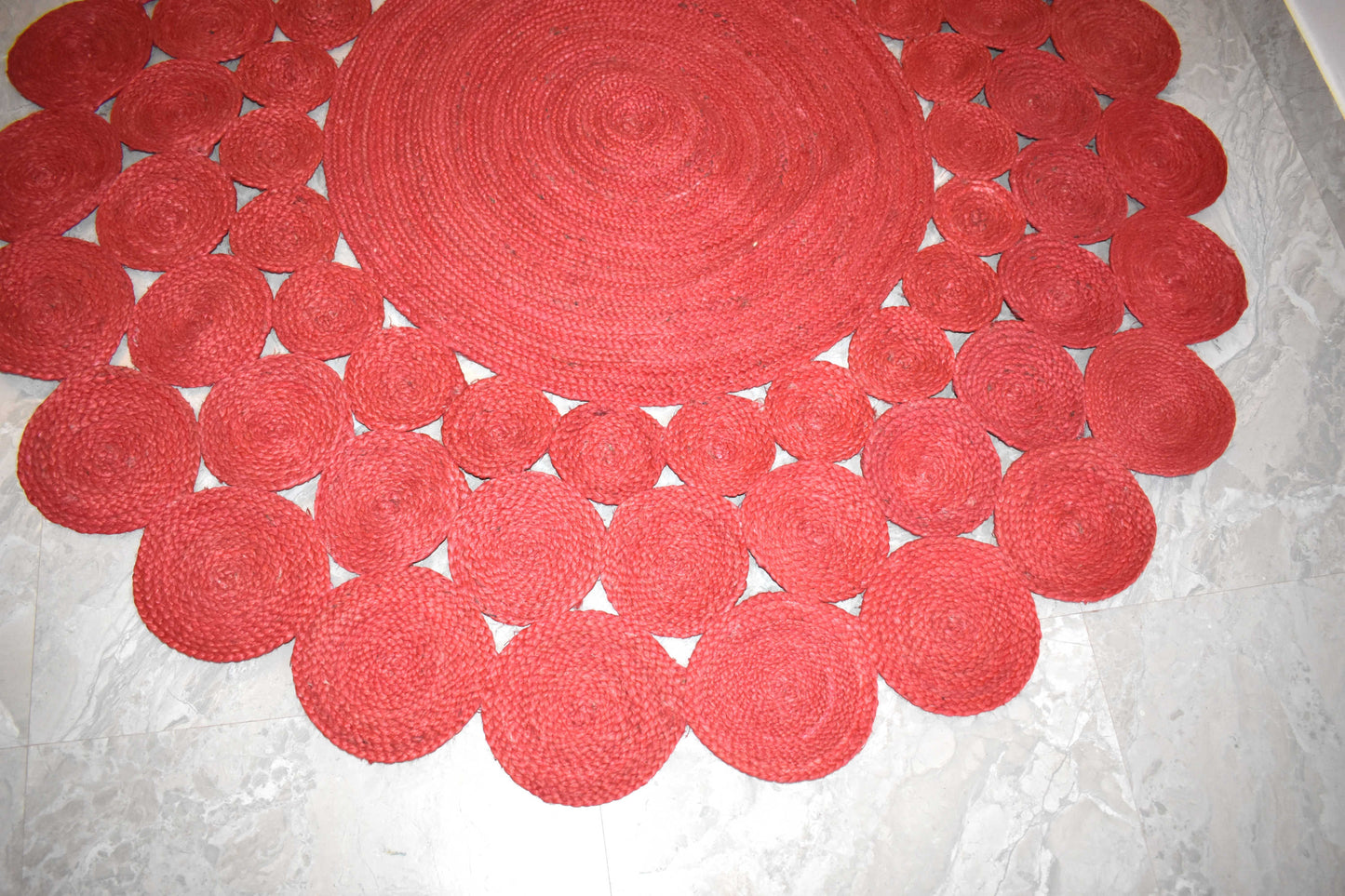 Ripaz Vogue - Floor Carpet 100% Natural Jute Hand Braided Latest Design Area Rug, Round, Red