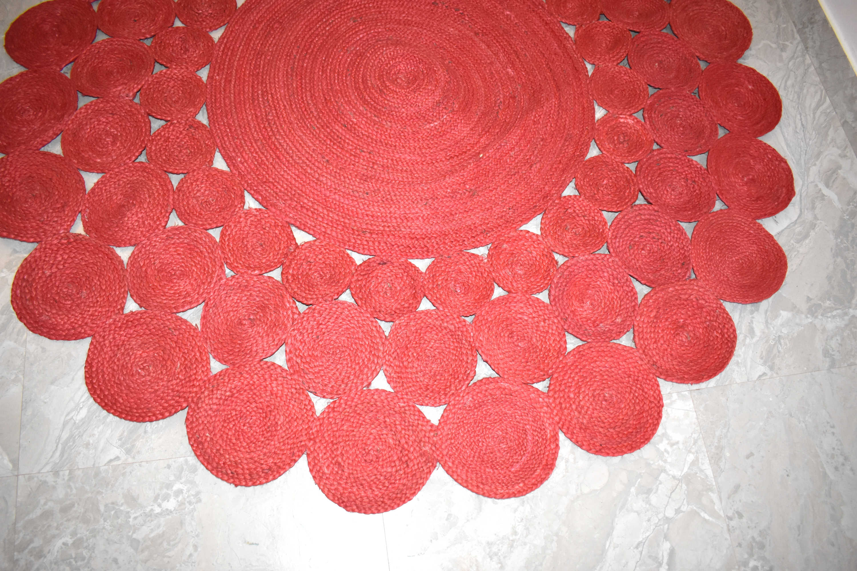 Ripaz Vogue - Tapis rond en jute tressé à la main aspect rustique beige avec bordure jaune 