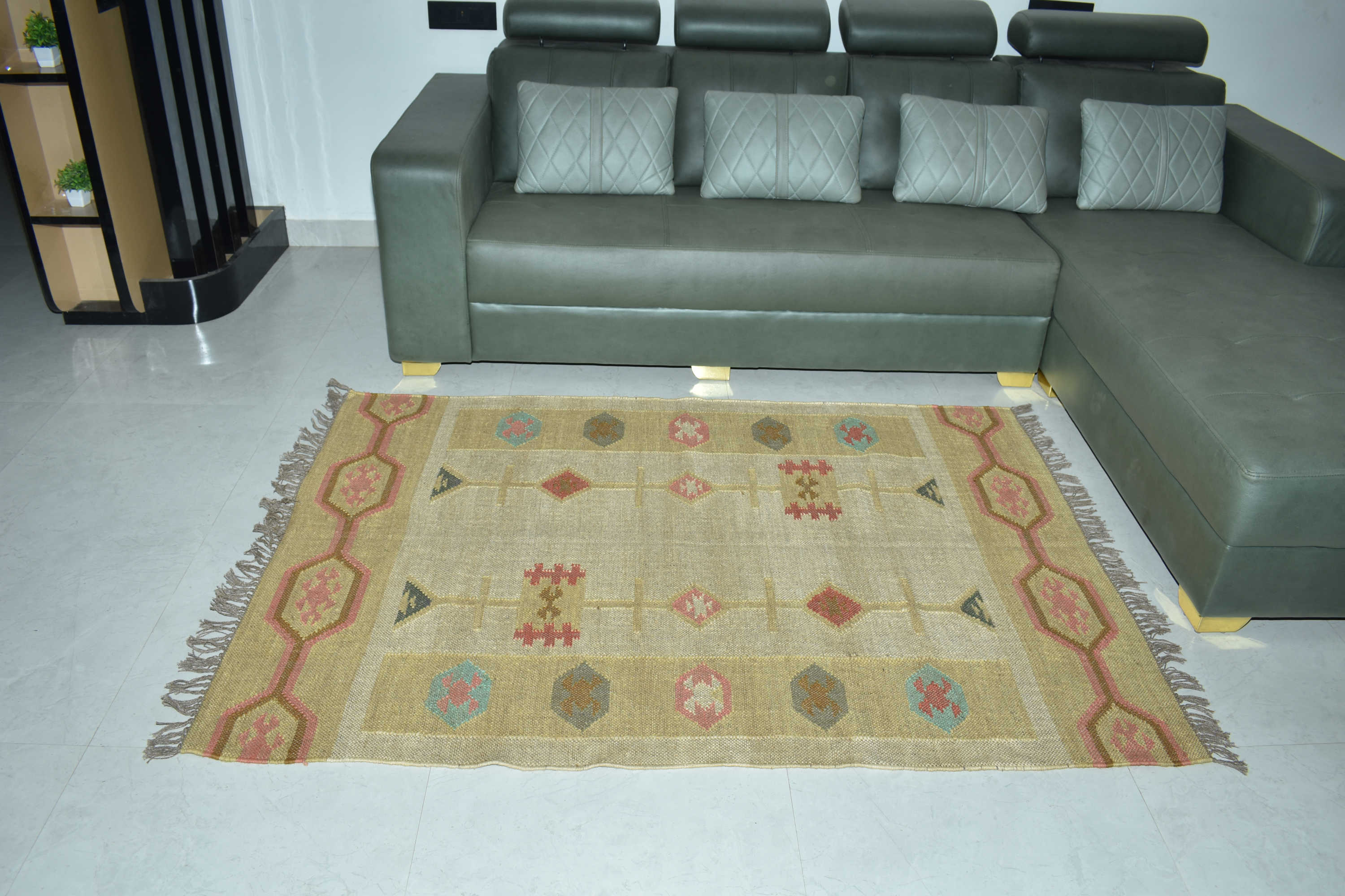 Wool Jute Rug Kilim Traditional Rustic Look Dhurrie Living Room Bedroom Carpet (KLM-04)