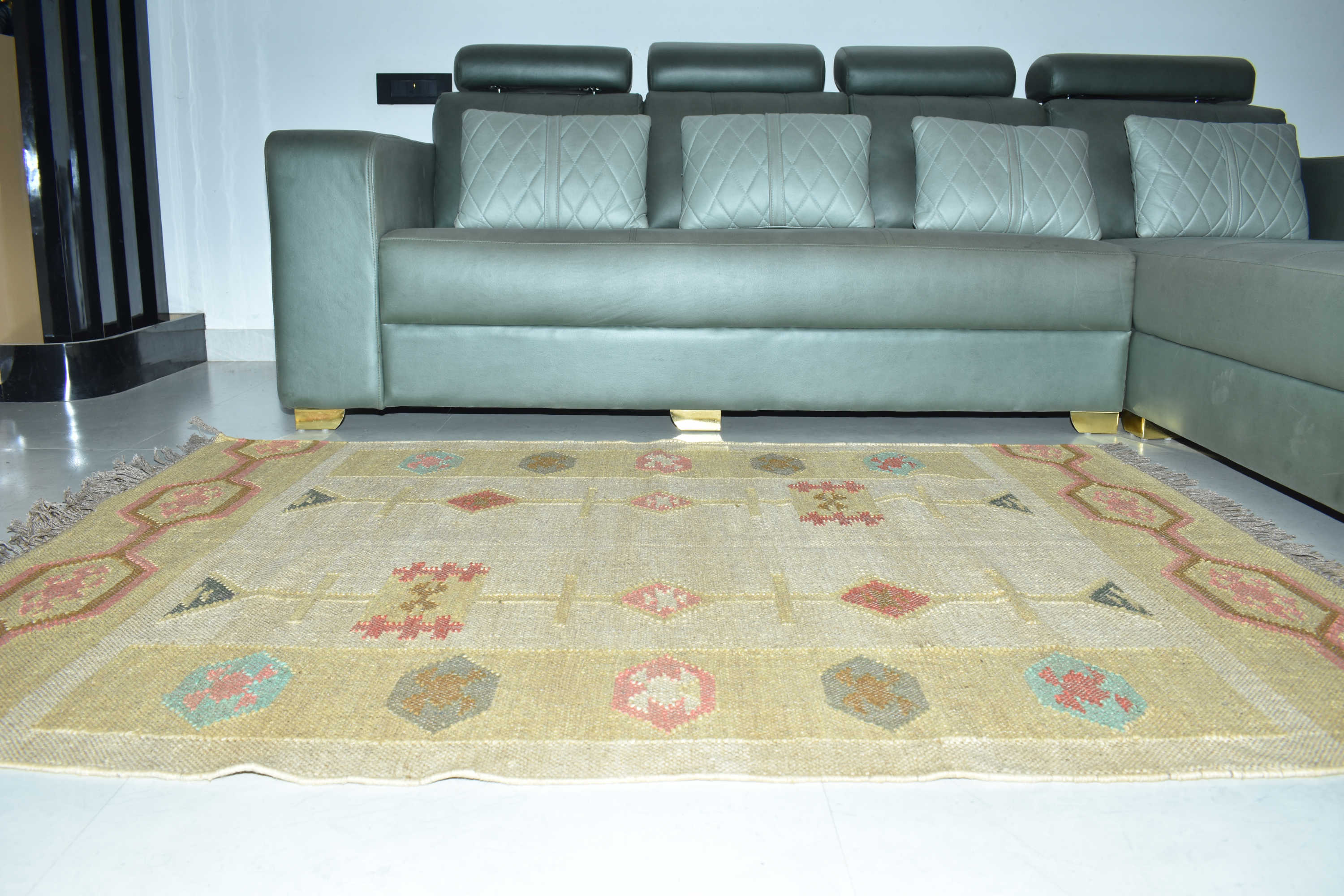 Wool Jute Rug Kilim Traditional Rustic Look Dhurrie Living Room Bedroom Carpet (KLM-04)