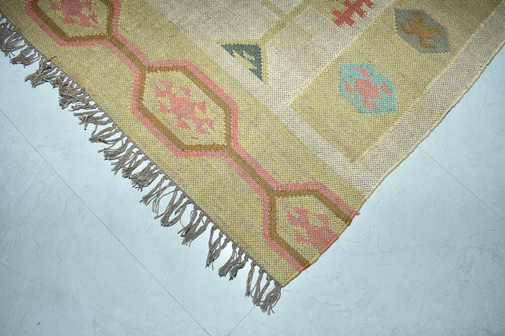Wool Jute Rug Kilim Traditional Rustic Look Dhurrie Living Room Bedroom Carpet (KLM-04)