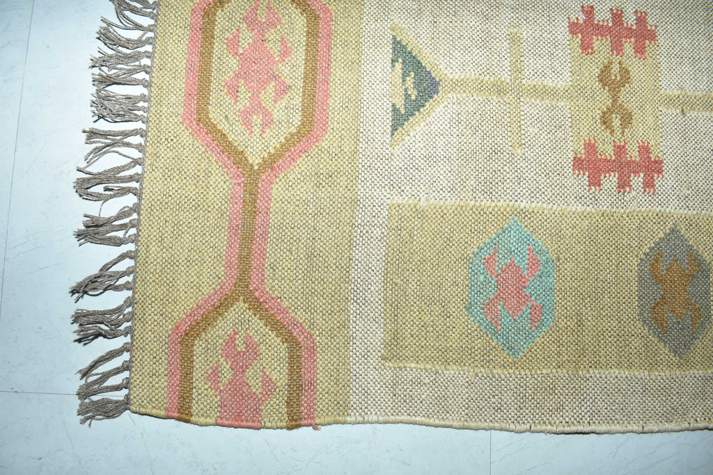Wool Jute Rug Kilim Traditional Rustic Look Dhurrie Living Room Bedroom Carpet (KLM-04)